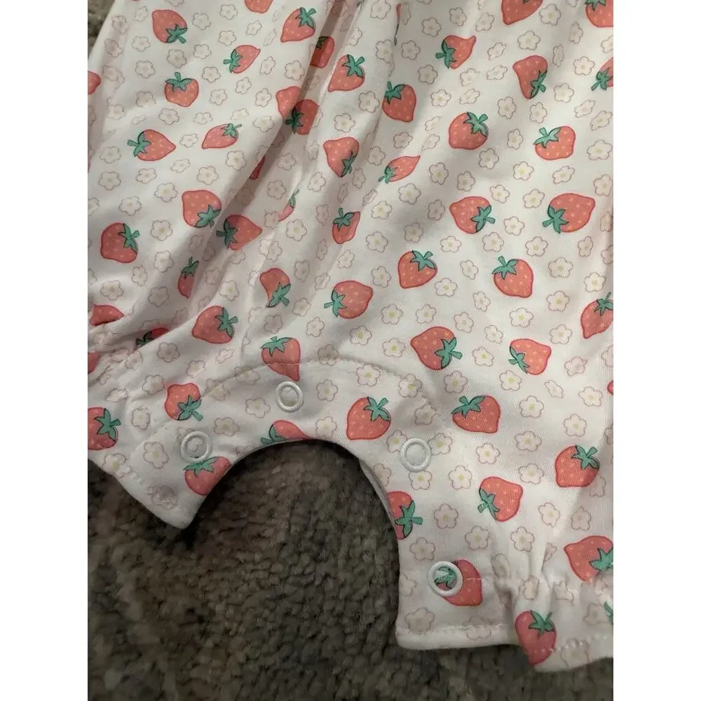Baby Loren Sz 3-6 Baby Girl Smocked Strawberry Bubble 100% Pima Cotton NWT - Picture 6 of 12